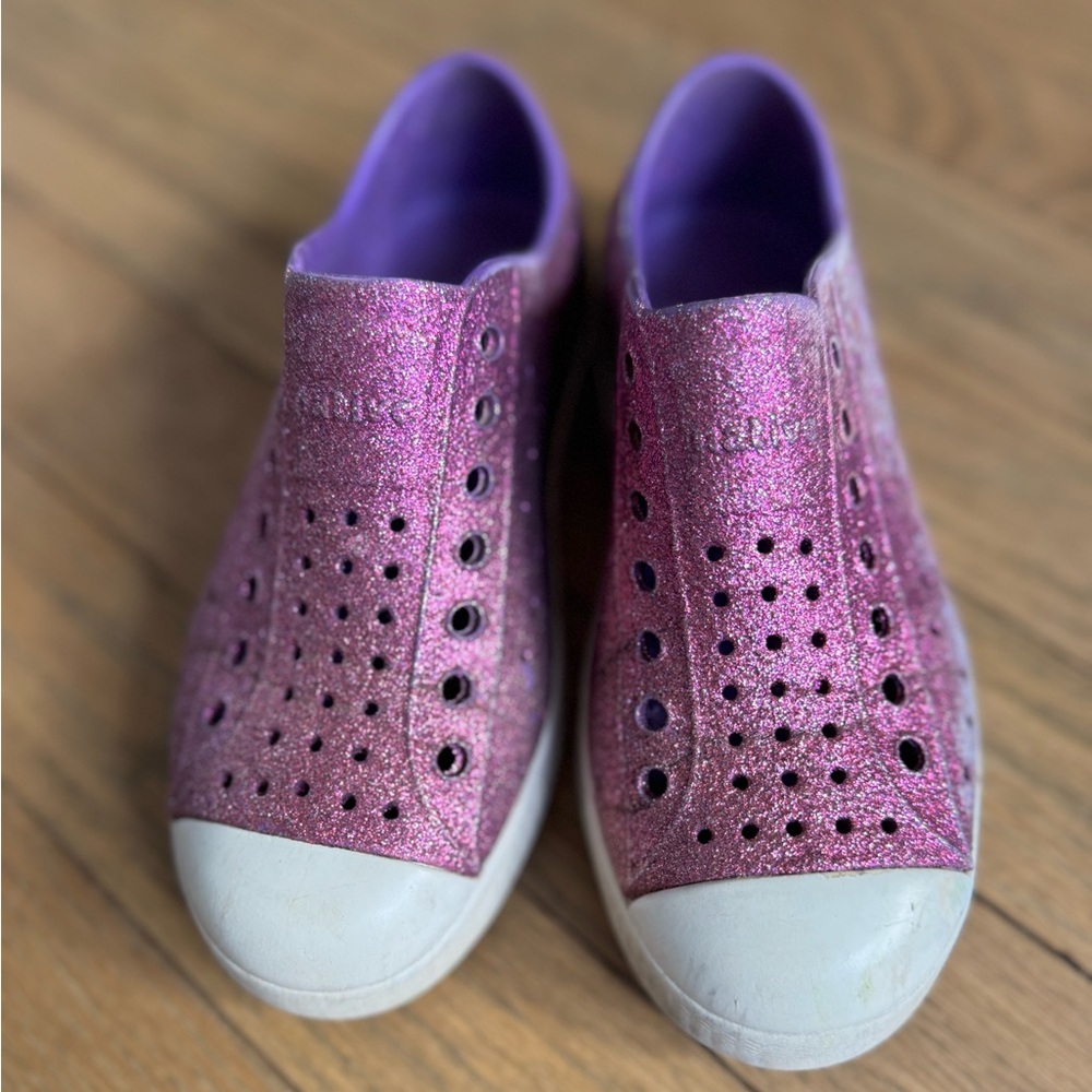 NATIVE Purple Pink  Glitter Slip-On Shoes Size C13